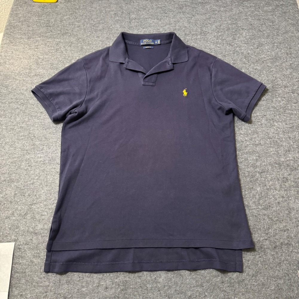 Polo Ralph Lauren Mens Custom Fit Navy Blue Yellow Pony Polo Shirt Size Medium